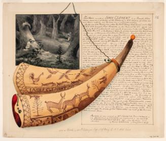 Powder Horn: James Clement (FW-118), Two Sides Depicted, with a Vignette Scene of a Colonist and Indian in Battle
