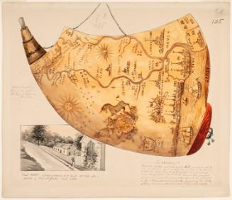 Powder Horn: The Wessels (FW-125), with Carving Unfurled, a Landscape Vignette of Old Fort Canajoharie, New York