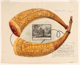 Powder Horn: William Holden (FW-205), Two Sides Depicted, with a Vignette Scene of Revolutionary War Soldiers Returning From the Battle of Bennington, Vermont