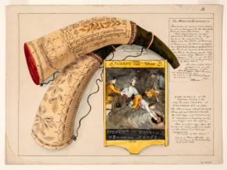 Powder Horn: Martin Humphrey (R-10), Two Sides Depicted, with a Vignette of the Putnam's Tavern Sign