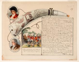 Powder Horn: The Bell (R-17), with a Vignette Scene of the British Soldiers at Fort Schuyler and  Portrait Vignettes of Colonel Barry St. Leger and General Nicholas Herkimer