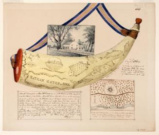 Powder Horn: Nathan Gates (R-25) with Vignettes of a Map of the Onondaga River and the Jane McCrea House at Fort Edward, New York