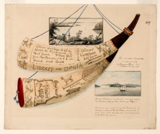 Powder Horn: Oliver Graham (R-49), Two Sides Depicted, with Vignette Views of Stony Point, New York, and the Alexander Hamilton Monument, Weehawken, New Jersey