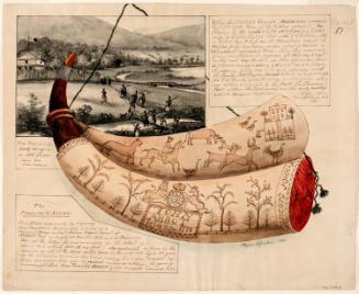 Powder Horn: Francis M. Abbott (R-51), Two Sides Depicted, with a Vignette Scene of the Massacre at Cherry Valley, New York, 1778