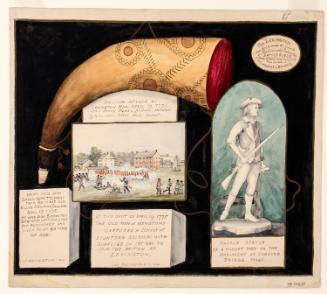 Powder Horn: The Lexington (R-85), with Vignettes of the Statue of a Minuteman, Concord, and a Scene of Battle in 1775, Lexington, Massachusetts