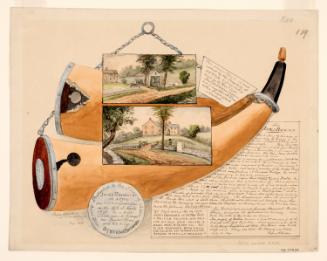 Powder Horn: James Hayward (R-119), Two Sides Depicted, with Vignette Views of Houses Along Paul Reveres Route in 1775
