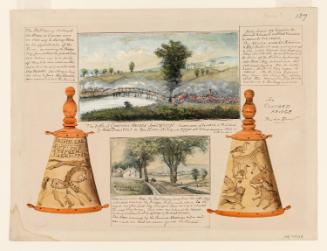 Powder Horn: The Concord Bridge, Stephen Parks, Owner (R-137), Two Sides Depicted, with Vignette Scenes of the Battle at Concord Bridge, and a View of Concord, Massachusetts