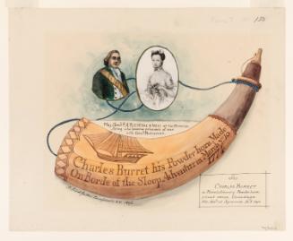 Powder Horn: Charles Burret (R-150), with Printed Portrait Vignettes of Hessian Major General Riedesel and his Wife