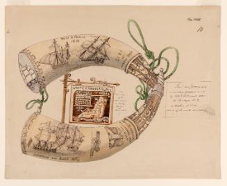 Powder Horn: Levi Hitchcock (1812-10), Two Sides Depicted, with a Vignette of the United States Hotel Sign, Boston