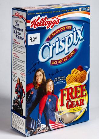 Crispix cereal box featuring Jen Davidson and Jean Racine