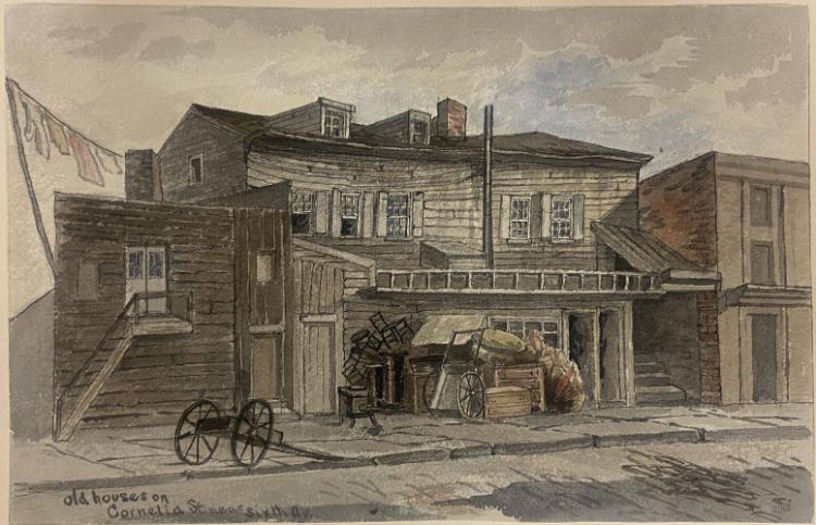 Old Houses on Cornelia Street near Sixth Avenue, New York City; verso: unfinished sketch