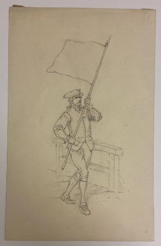 Study of the Bedford Flag, 1775; verso: Study of Two Colonial Men on Staircase