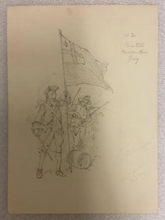 Study of the Bunker Hill (Pine Tree) Flag, 1775; verso: Study of Two Colonial Men on Staircase