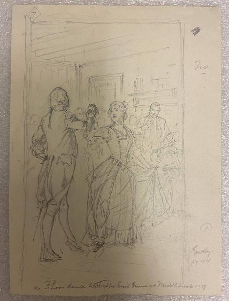 Washington Dances with Mrs. Nathaniel Greene, Middlebrook, New Jersey; verso: Sketch of Two Men