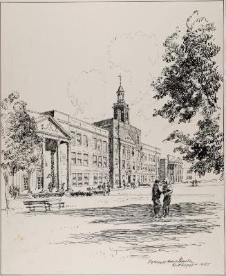 High School, Patchogue, Long Island, New York; verso: sketch of a house