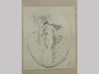 Oval Vignette: Classical Female Nude and Tree