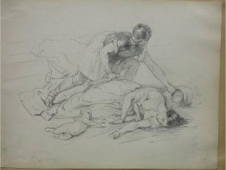 Study of a scene with dying woman, baby, and soldier