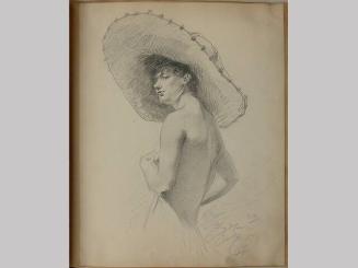 Sketch of a Draped Female Figure Wearing a Hat