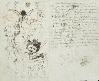 Sketches of Moving and Flying Figures and Heads, Perhaps Related to the "Triumph of Maria de' Medici"; verso: sketches of jousting figures on horseback and figures struggling with a pole
