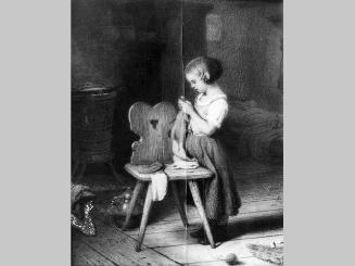 Genre Scene with Young Girl Knitting