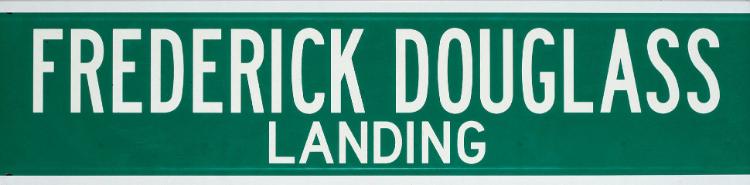 Ceremonial New York City street sign for Frederick Douglass Landing