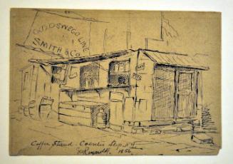 Coffee Stand, Coenties Slip, New York City; verso: sketch of seated woman