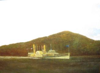 Waterscape with unidentified Steamboat (paddle-wheeler)