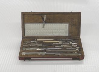 Set of drawing instruments in case