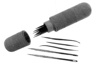 Needle case with needles and awls