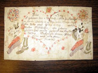 Fraktur: Certificate of the Birth and Baptism of Peter Lang in Berks County, Pennsylvania