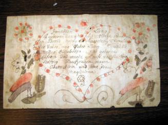 Fraktur: Certificate of the Birth and Baptism of Jonathan Lang in Berks County, Pennsylvania