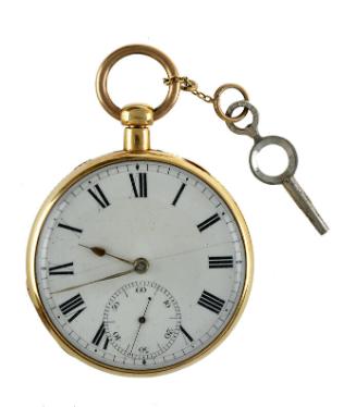 Pocket watch with key, piece of lace and textile