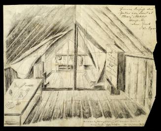 Interior View of the Tent of Captain John Joseph Rink of the 1st New York Volunteer Engineers, Company B, with the Officers' Tool Chest and Drafting Tools