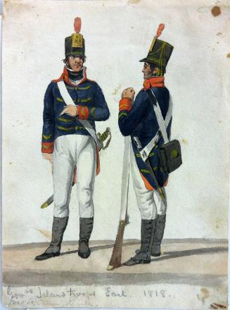 Two Soldiers from Governor's Island Troops, from disassembled Cummings album; verso: sketch women in profile