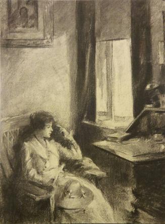 "Resting": Interior Scene with Seated Woman Gazing out of a Window