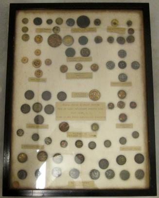 Framed set of buttons and coin (75) excavated at West Point