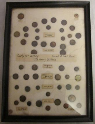 Framed set of American military buttons (51) excavated at West Point