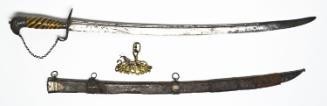 Hunting sword with scabbard and belt hardware