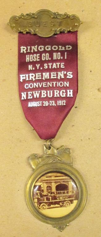 Badge: guest...Fireman's Conv., Newburgh, Aug. 20-23, 1912