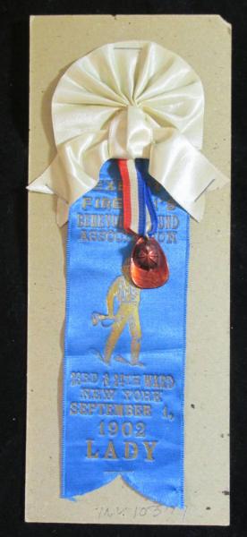Ribbon Badge: ...Fireman's Benevolent Fund...Sept. 1, 1902 LADY