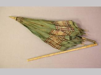 Parasol: green & pink plaid w/ carved handle