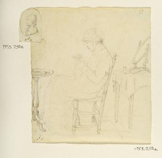 Madame Simond Sewing, with Collaged Profile Bust of General George Washington