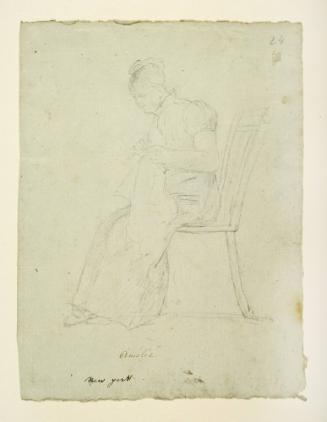 Amélie-Élisabeth du Pont (1796-1869) Sewing, from the Economical School Series; verso: scrubwoman
