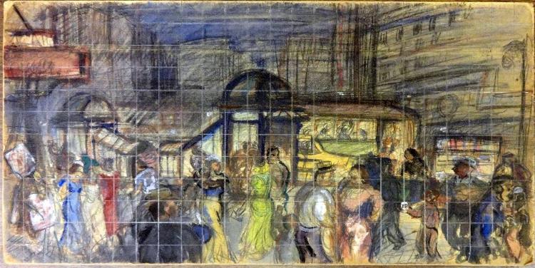 Astor Place: gridded study for painting