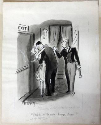 Study for cartoon: "Smoking in the outer lounge, please."