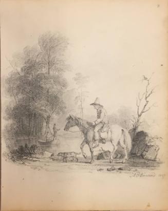 Rural Scene: Man Riding a Horse and Two Men Fishing, Folio no.8 in the John Ludlow Morton Album