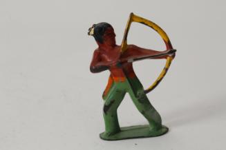 American Indian brave standing firing bow