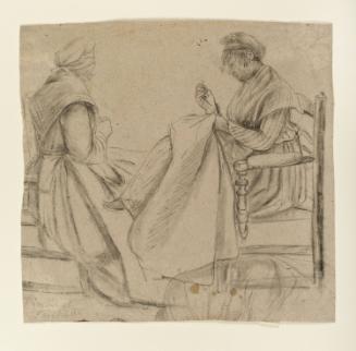 Lisette and Fanchette Sewing, verso: study of a Roman sculpture of a veiled woman