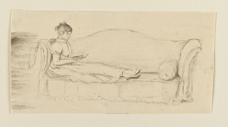 Young Woman Reading and Reclining on a Divan