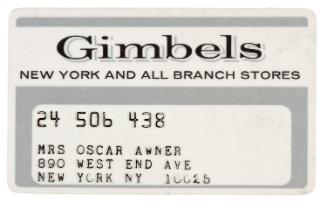Gimbels charge card